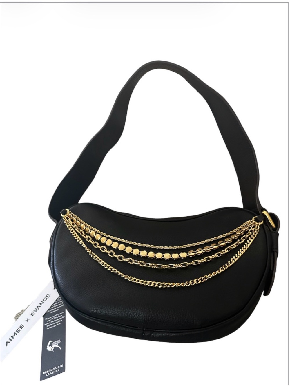 Aimee KESTENBERG X Evange Petrakis Black Shoulder Bag - Gold Chain Detail NWT - Picture 8 of 16